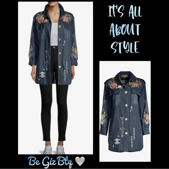 🔥🔥NWT Johnny Was Umoya Oversized Denim Blue With Floral Embroidery Jacket Large - Picture 5 of 14